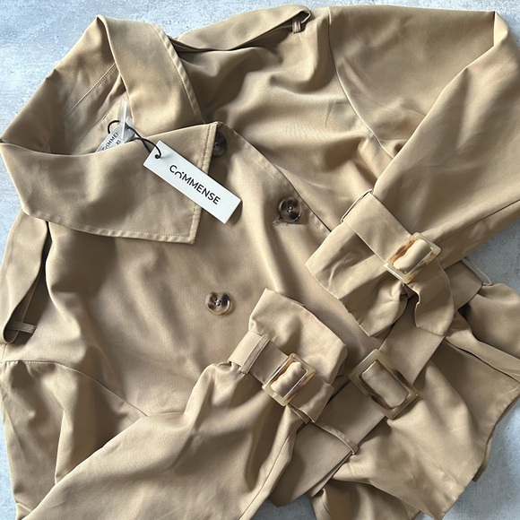 COMMENSE Double-Breasted Belted Trench Coat, Khaki XS - Picture 7 of 14